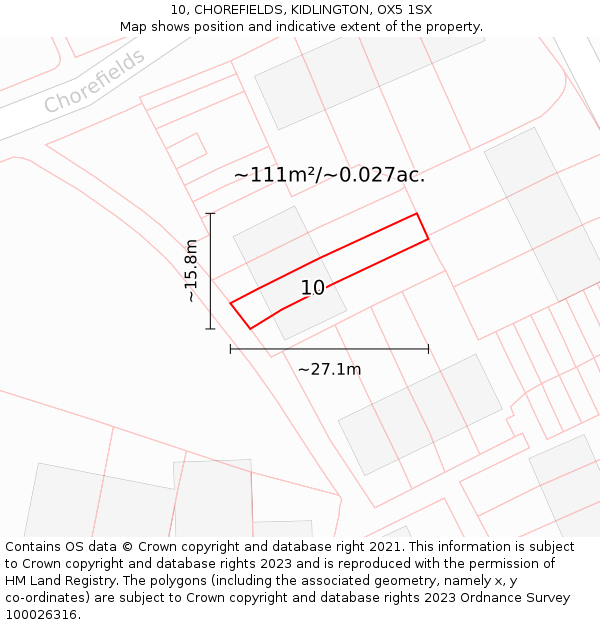 10, CHOREFIELDS, KIDLINGTON, OX5 1SX: Plot and title map