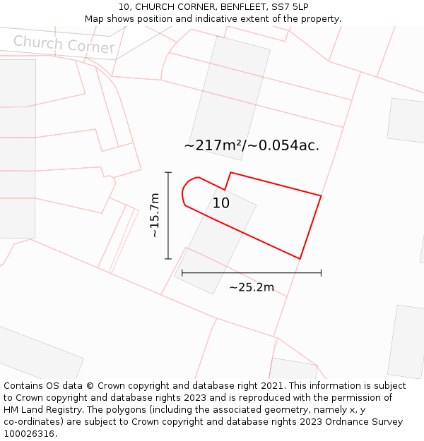 10, CHURCH CORNER, BENFLEET, SS7 5LP: Plot and title map