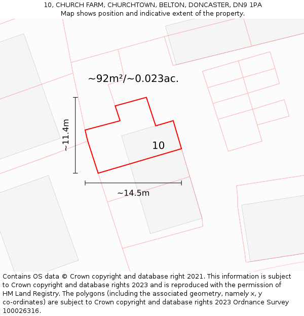 10, CHURCH FARM, CHURCHTOWN, BELTON, DONCASTER, DN9 1PA: Plot and title map