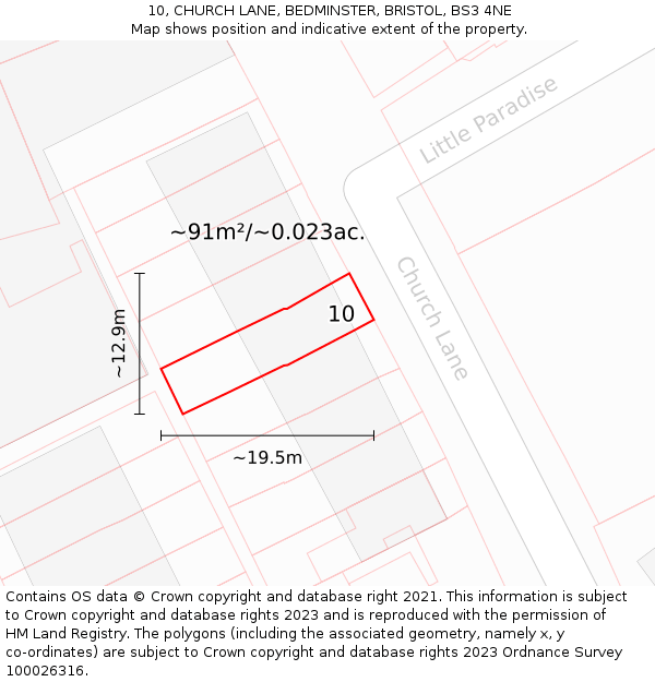 10, CHURCH LANE, BEDMINSTER, BRISTOL, BS3 4NE: Plot and title map