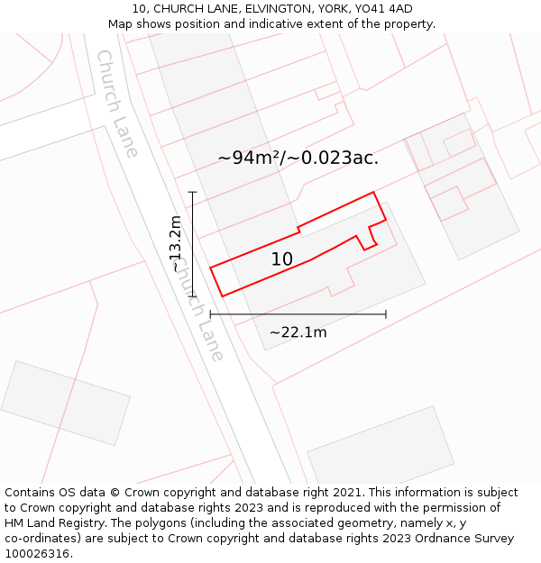 10, CHURCH LANE, ELVINGTON, YORK, YO41 4AD: Plot and title map