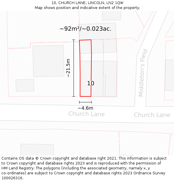 10, CHURCH LANE, LINCOLN, LN2 1QW: Plot and title map