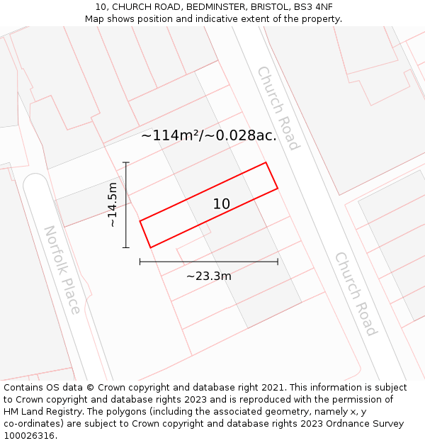 10, CHURCH ROAD, BEDMINSTER, BRISTOL, BS3 4NF: Plot and title map