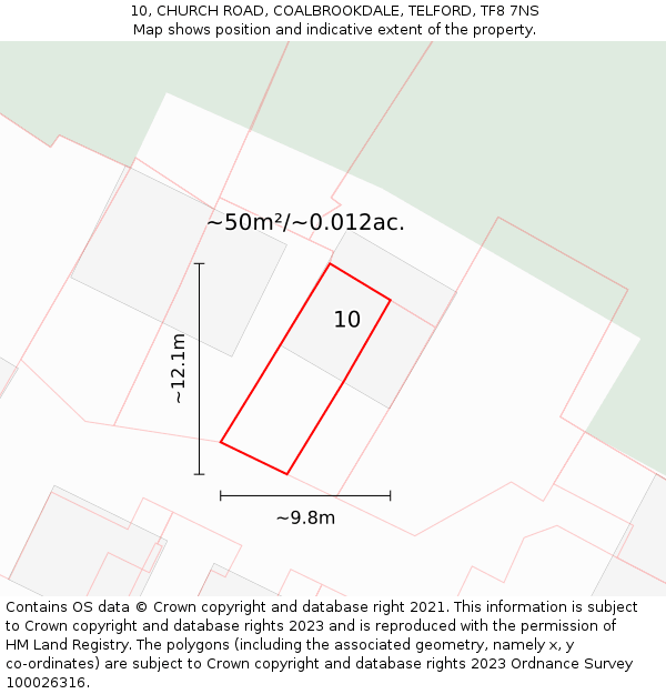 10, CHURCH ROAD, COALBROOKDALE, TELFORD, TF8 7NS: Plot and title map