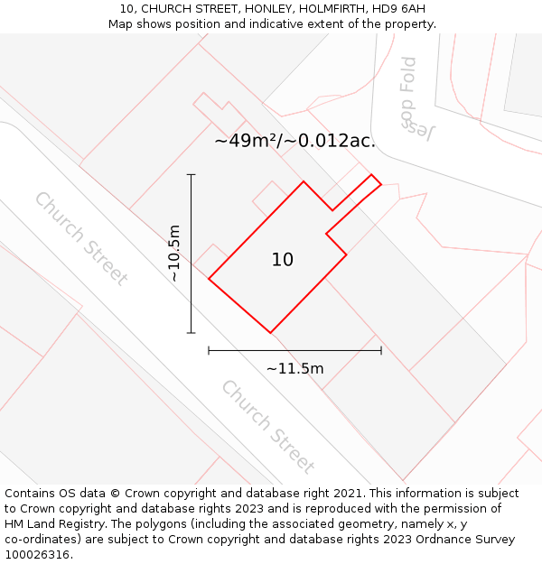 10, CHURCH STREET, HONLEY, HOLMFIRTH, HD9 6AH: Plot and title map