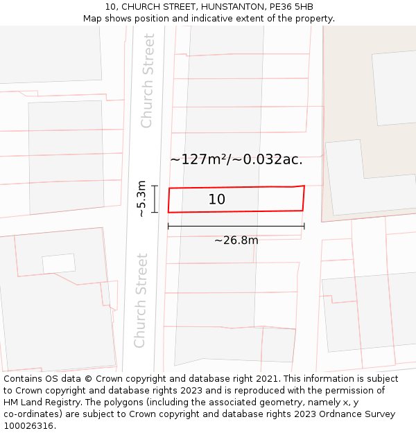 10, CHURCH STREET, HUNSTANTON, PE36 5HB: Plot and title map