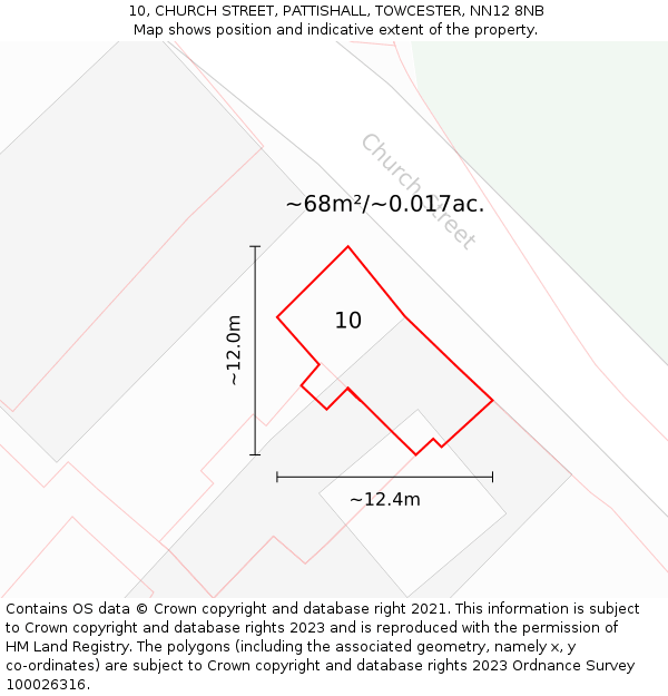 10, CHURCH STREET, PATTISHALL, TOWCESTER, NN12 8NB: Plot and title map