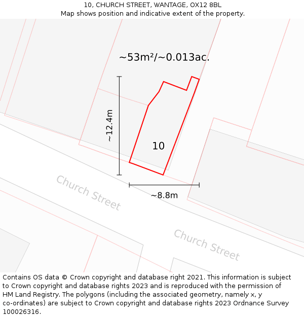 10, CHURCH STREET, WANTAGE, OX12 8BL: Plot and title map