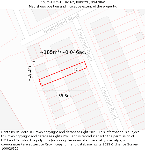 10, CHURCHILL ROAD, BRISTOL, BS4 3RW: Plot and title map
