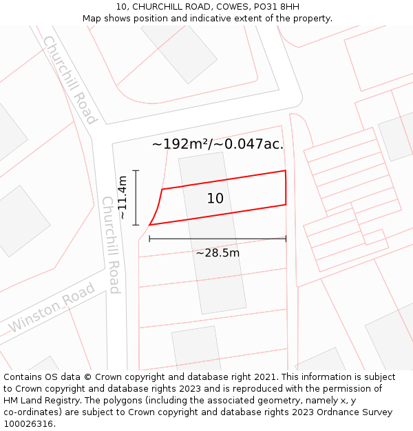 10, CHURCHILL ROAD, COWES, PO31 8HH: Plot and title map