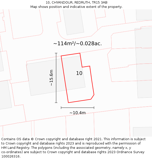 10, CHYANDOUR, REDRUTH, TR15 3AB: Plot and title map