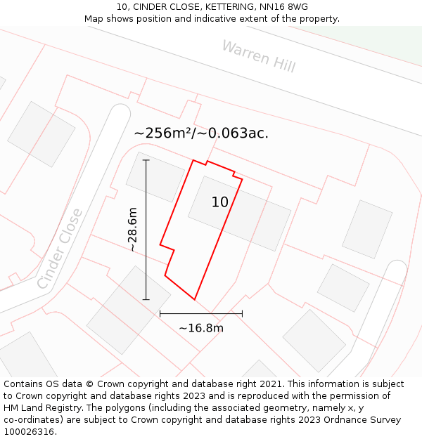 10, CINDER CLOSE, KETTERING, NN16 8WG: Plot and title map