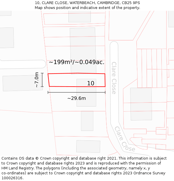 10, CLARE CLOSE, WATERBEACH, CAMBRIDGE, CB25 9PS: Plot and title map