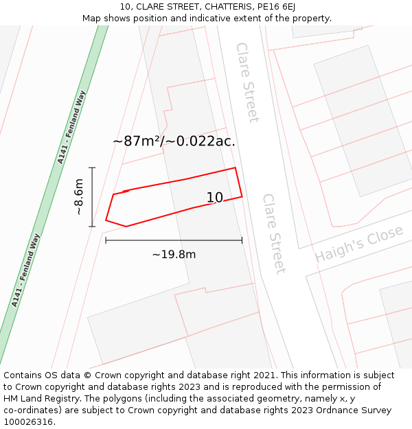 10, CLARE STREET, CHATTERIS, PE16 6EJ: Plot and title map