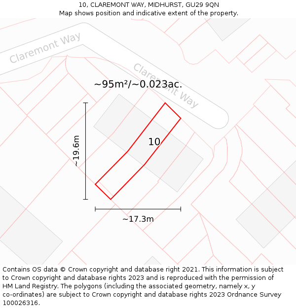 10, CLAREMONT WAY, MIDHURST, GU29 9QN: Plot and title map