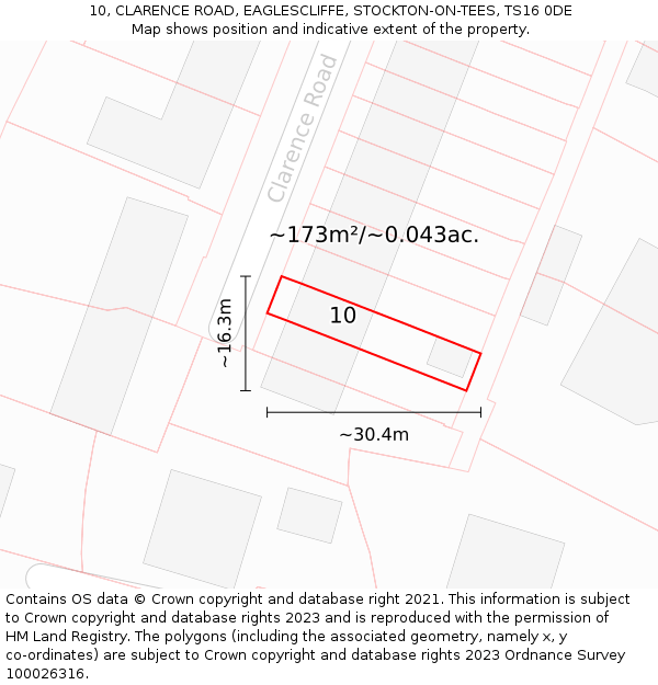 10, CLARENCE ROAD, EAGLESCLIFFE, STOCKTON-ON-TEES, TS16 0DE: Plot and title map