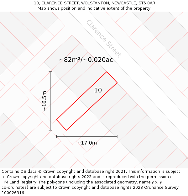 10, CLARENCE STREET, WOLSTANTON, NEWCASTLE, ST5 8AR: Plot and title map