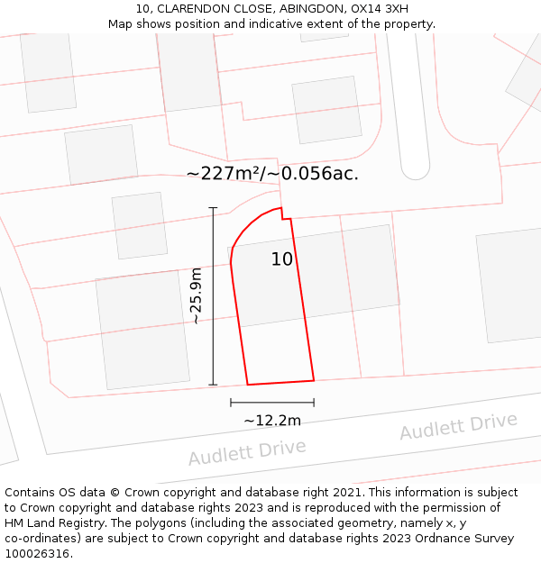 10, CLARENDON CLOSE, ABINGDON, OX14 3XH: Plot and title map