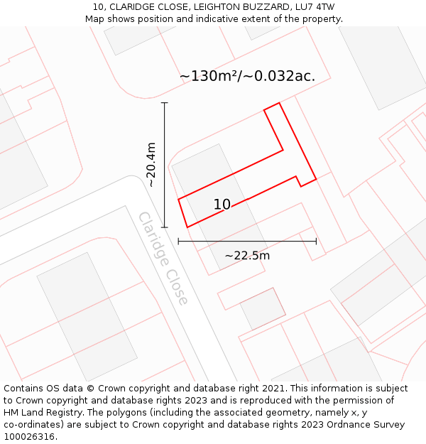 10, CLARIDGE CLOSE, LEIGHTON BUZZARD, LU7 4TW: Plot and title map
