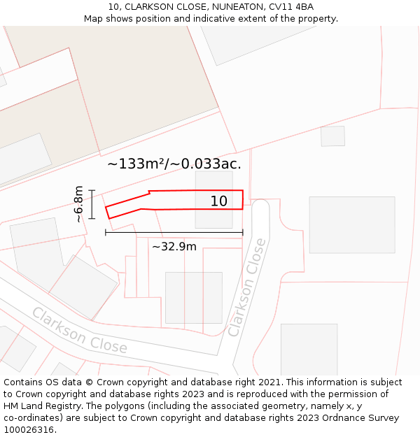 10, CLARKSON CLOSE, NUNEATON, CV11 4BA: Plot and title map