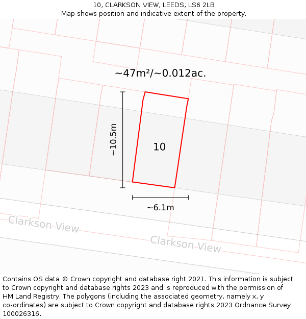 10, CLARKSON VIEW, LEEDS, LS6 2LB: Plot and title map