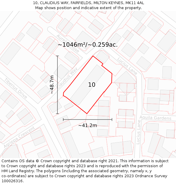 10, CLAUDIUS WAY, FAIRFIELDS, MILTON KEYNES, MK11 4AL: Plot and title map
