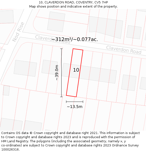 10, CLAVERDON ROAD, COVENTRY, CV5 7HP: Plot and title map