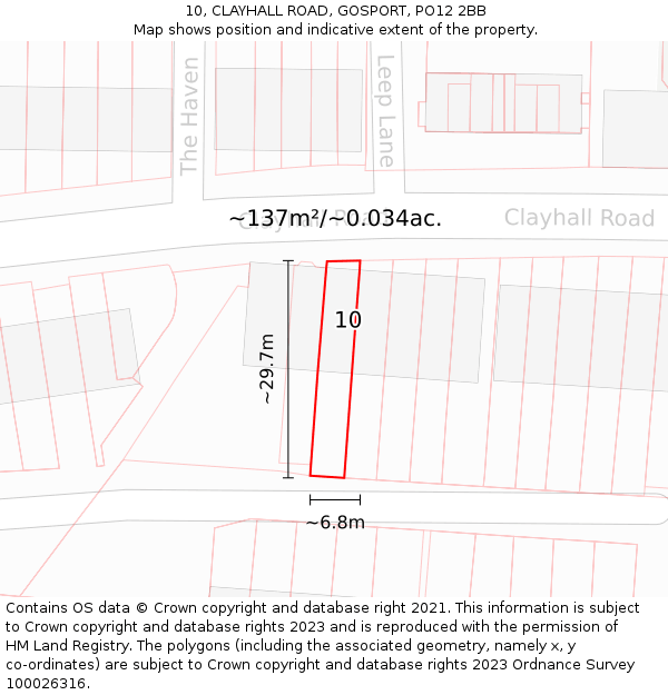 10, CLAYHALL ROAD, GOSPORT, PO12 2BB: Plot and title map