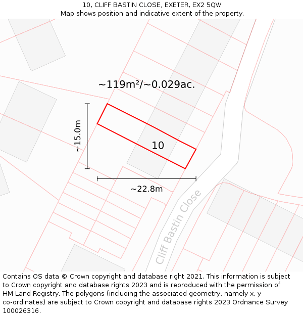 10, CLIFF BASTIN CLOSE, EXETER, EX2 5QW: Plot and title map