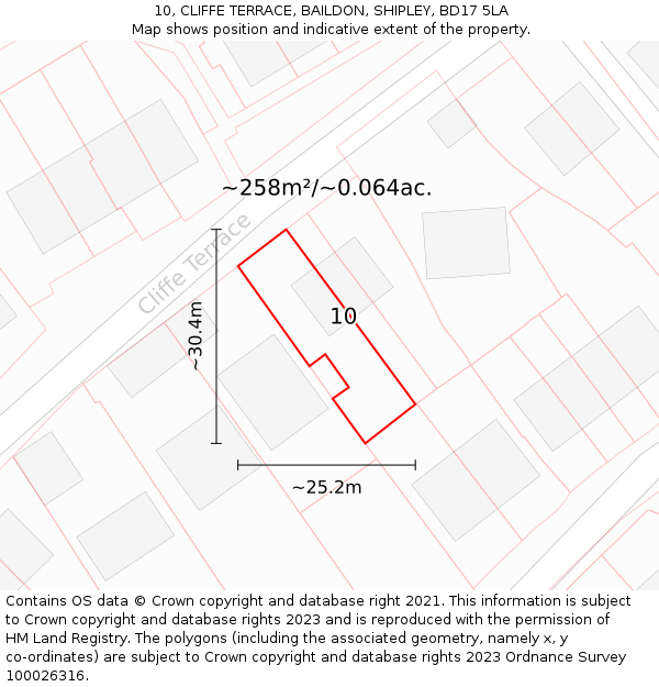 10, CLIFFE TERRACE, BAILDON, SHIPLEY, BD17 5LA: Plot and title map