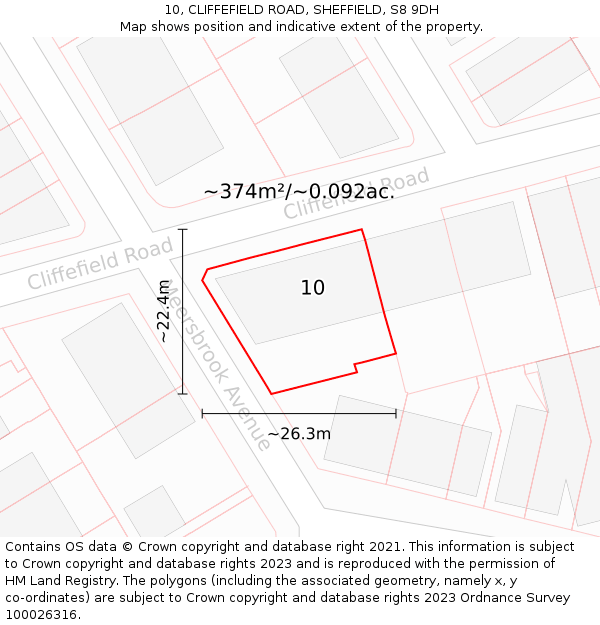 10, CLIFFEFIELD ROAD, SHEFFIELD, S8 9DH: Plot and title map