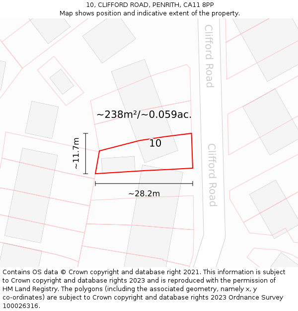 10, CLIFFORD ROAD, PENRITH, CA11 8PP: Plot and title map