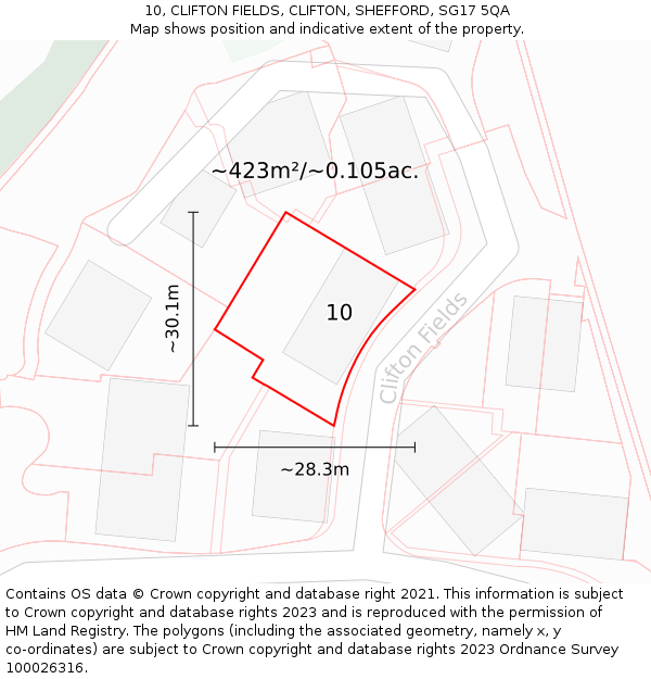 10, CLIFTON FIELDS, CLIFTON, SHEFFORD, SG17 5QA: Plot and title map