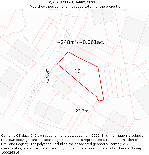 10, CLOS CELYN, BARRY, CF63 1FW: Plot and title map