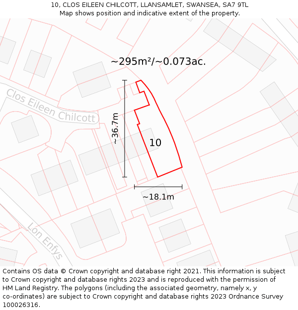 10, CLOS EILEEN CHILCOTT, LLANSAMLET, SWANSEA, SA7 9TL: Plot and title map