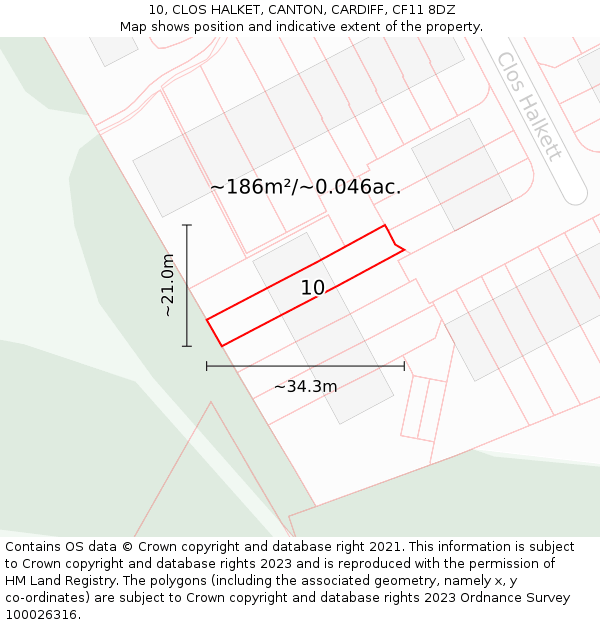 10, CLOS HALKET, CANTON, CARDIFF, CF11 8DZ: Plot and title map