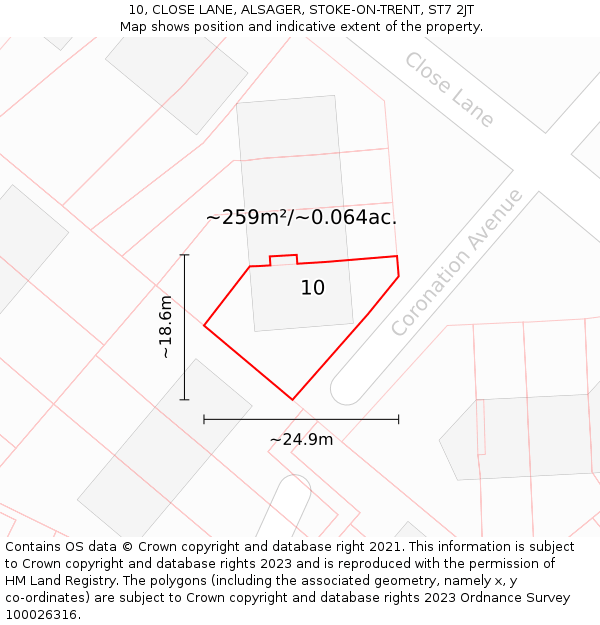 10, CLOSE LANE, ALSAGER, STOKE-ON-TRENT, ST7 2JT: Plot and title map