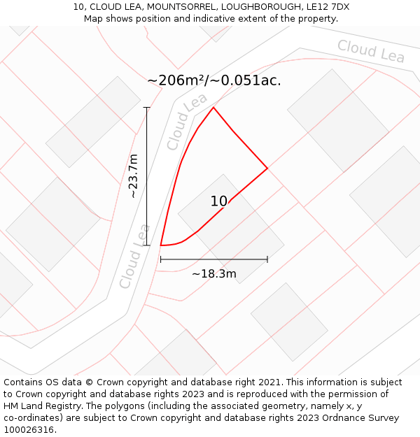 10, CLOUD LEA, MOUNTSORREL, LOUGHBOROUGH, LE12 7DX: Plot and title map