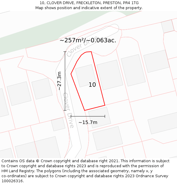 10, CLOVER DRIVE, FRECKLETON, PRESTON, PR4 1TG: Plot and title map