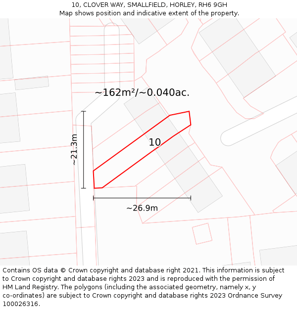 10, CLOVER WAY, SMALLFIELD, HORLEY, RH6 9GH: Plot and title map
