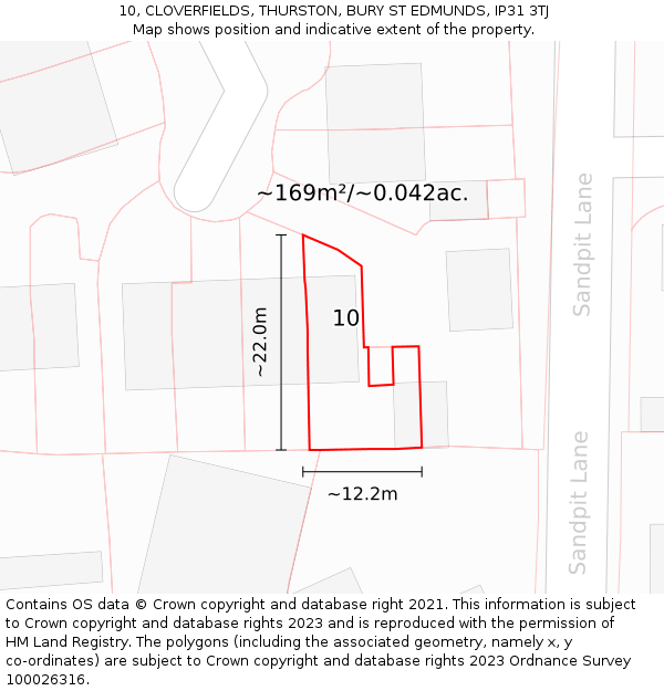 10, CLOVERFIELDS, THURSTON, BURY ST EDMUNDS, IP31 3TJ: Plot and title map