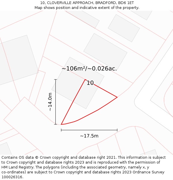 10, CLOVERVILLE APPROACH, BRADFORD, BD6 1ET: Plot and title map