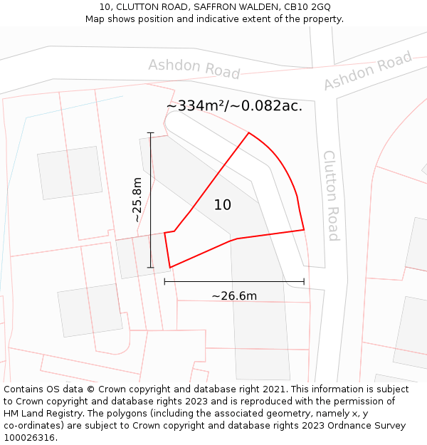 10, CLUTTON ROAD, SAFFRON WALDEN, CB10 2GQ: Plot and title map