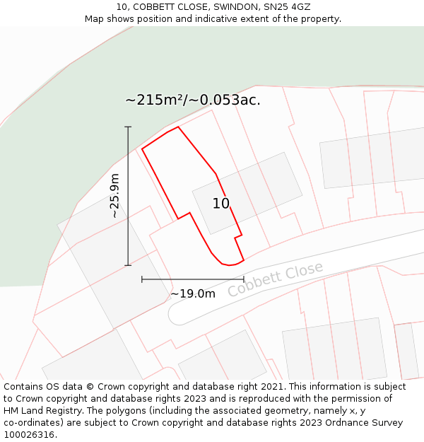 10, COBBETT CLOSE, SWINDON, SN25 4GZ: Plot and title map
