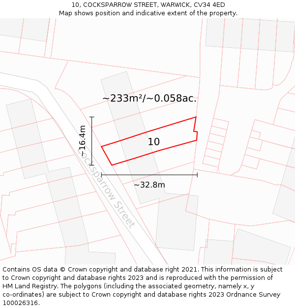 10, COCKSPARROW STREET, WARWICK, CV34 4ED: Plot and title map