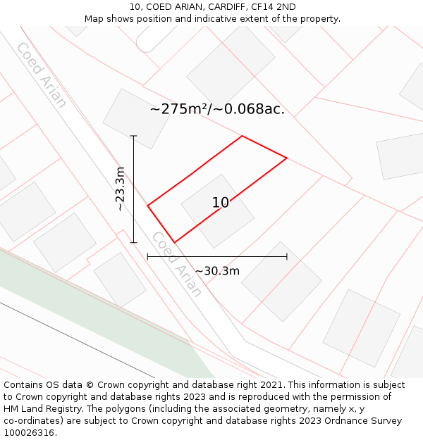 10, COED ARIAN, CARDIFF, CF14 2ND: Plot and title map