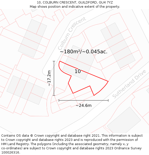 10, COLBURN CRESCENT, GUILDFORD, GU4 7YZ: Plot and title map