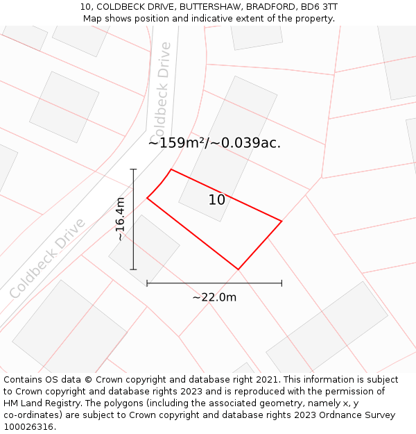 10, COLDBECK DRIVE, BUTTERSHAW, BRADFORD, BD6 3TT: Plot and title map