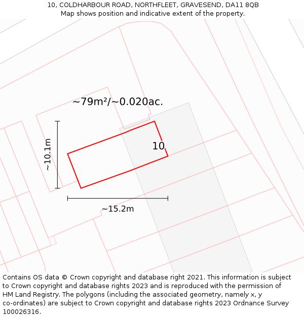 10, COLDHARBOUR ROAD, NORTHFLEET, GRAVESEND, DA11 8QB: Plot and title map