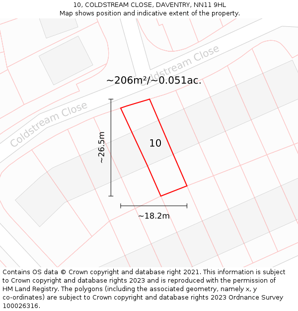 10, COLDSTREAM CLOSE, DAVENTRY, NN11 9HL: Plot and title map